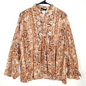 NWT Dear John Tan Peasant Button Down Tunic Snake Print Blouse - Sz M